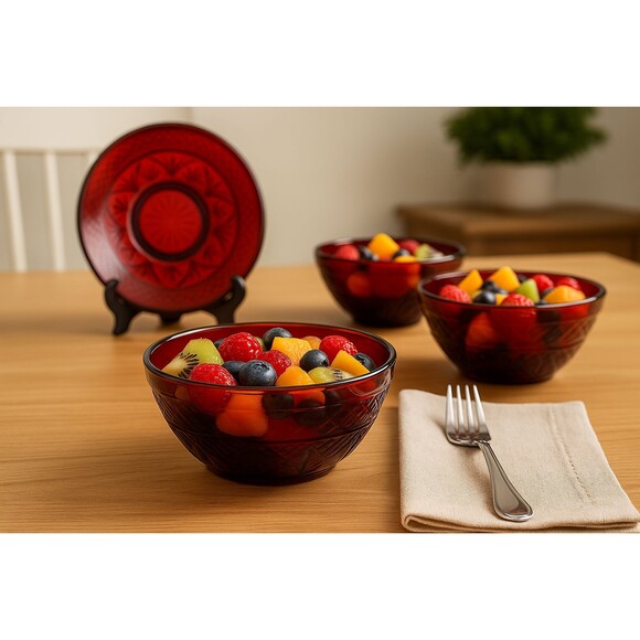 Ruby Red Luminarc Cristal d’Arques Durand France Bowls 5.5" soup cereal set of 6 - Picture 1 of 8